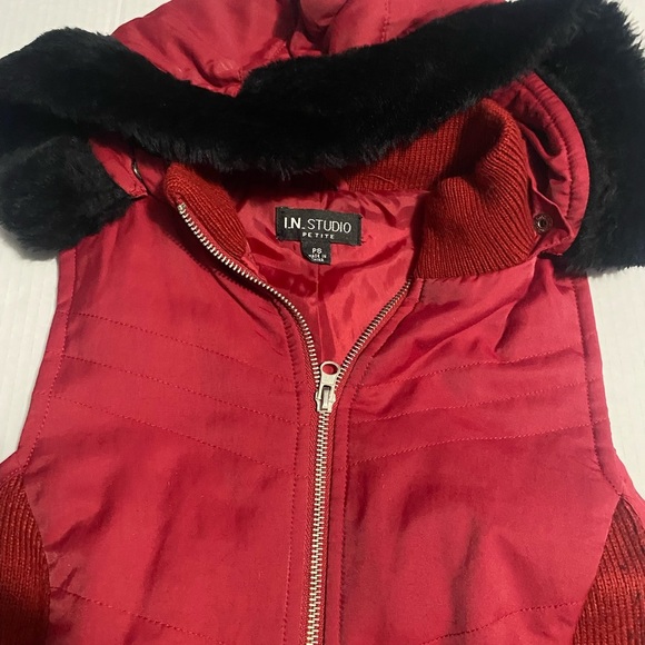 I.N. Studio Red and Black Varsity Jacket with Stand-Up Collar - Picture 9 of 11